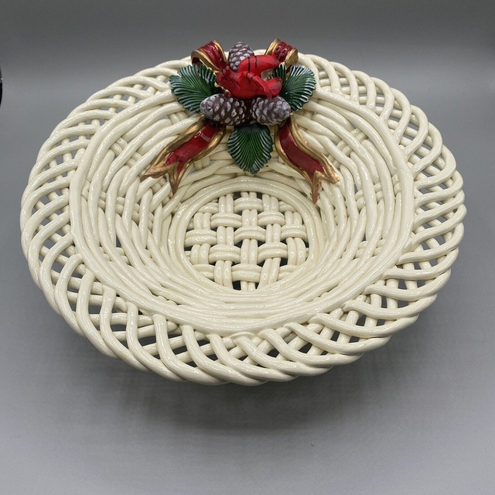 Vintage Ceramic Christmas Decor Bowl Irish Basket